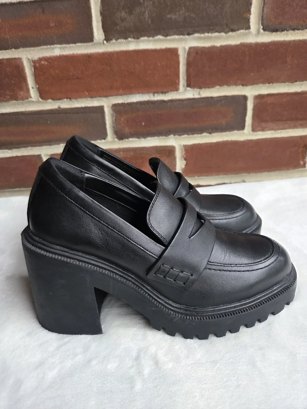ALDO Black Chunky Platform Penny Loafers Lug Sole Block Heel US 6.5 EU 37